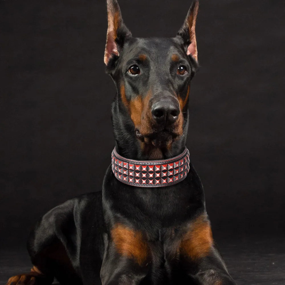 Luxurious Dog Real Leather Collar Cool Spiked Studded Pet Collars Jeweled Leather Dogs Collars Necklace For Pet Show Bulldog