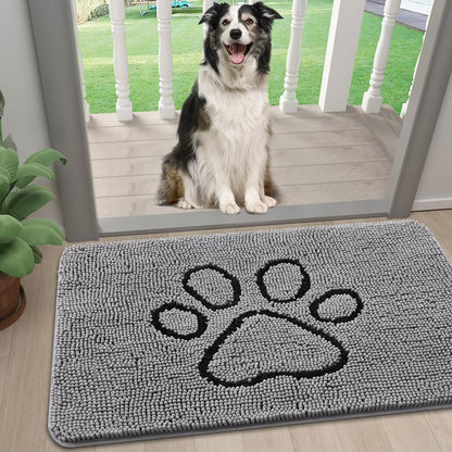 Kitinjoy Ultra Absorbent Chenille Mud Doormat With Paw Print Design Non-Slip Quick-Dry Washable Mats Door Mat for Muddy Dog Paws