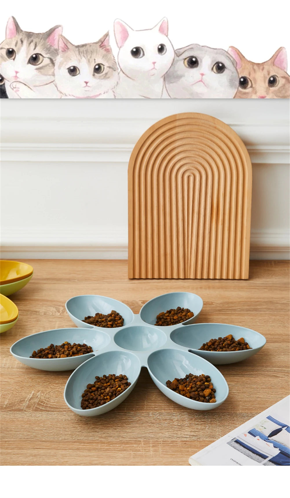 Cat Bowl Multi Cat Petal Food Bowl Baby Cat Milk Cat Special Bowl Multi functional Cat and Dog Food Bowl Upgrade Pet Lunch Time