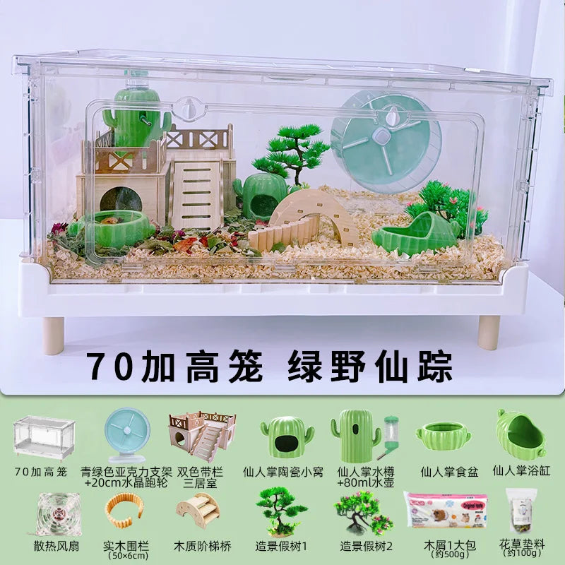 ‌Hamster Cage - Extra Large Acrylic Habitat for Syrian Hamsters, Foldable Transparent Cage with 3 Levels, Spacious Pet Home