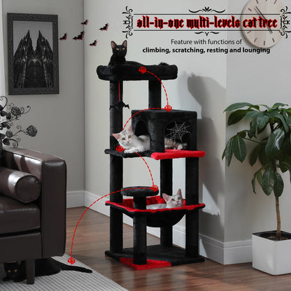 Gothic Cat Tree for Indoor Cats, Tall Cat Tower with Super Large Hammock, Sisal Covered Scratching Post Cozy Condo Top Perch
