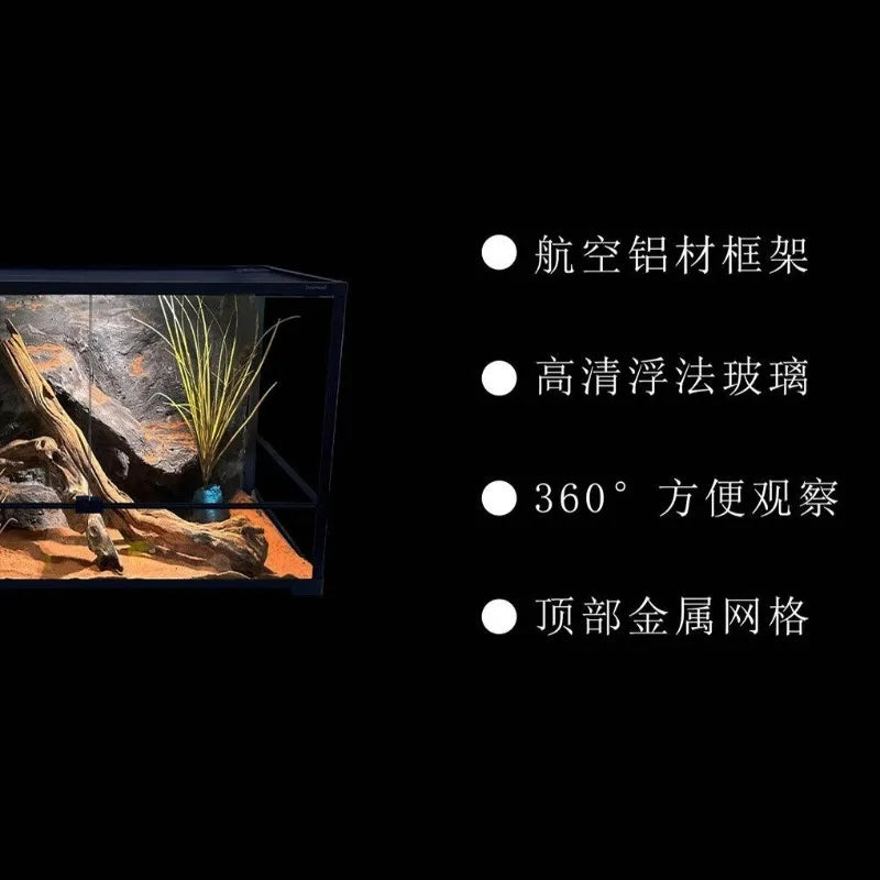 Glass Climbing Pet Rainforest Breeding Tank for Snake Python Tortoise and Lizard,Ecological Landscape Terrarium for Arboreal
