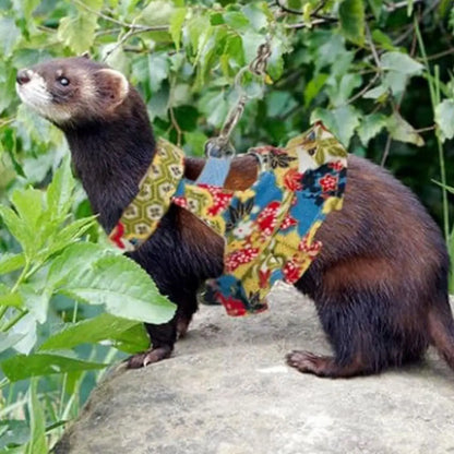 Multicolor Ferret Harness and Leash Set Floral Pattern Adjustable Strap Ferret Harness Vest Wear-resistant Breathable