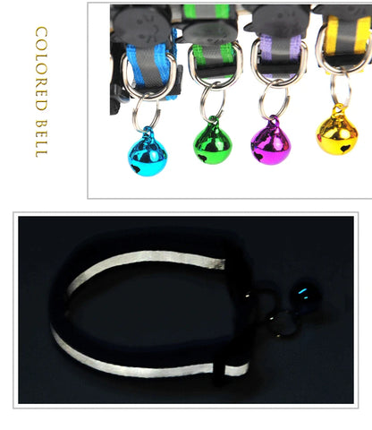 Reflective Pet Collar Cat And Dog Safety Buckle With Bell Nylon Buckle Adjustable Collar Night Safety Cartoon Pet Accessories