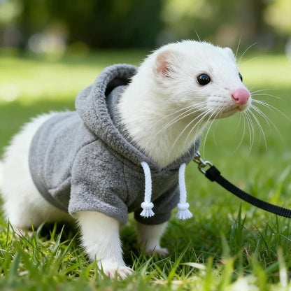 Skin Friendly Elastic Ferret Hoodie Cozy Soft Ferret Pullover Thick Fleece Stylish Drawstring Hamster Coat Daily Party