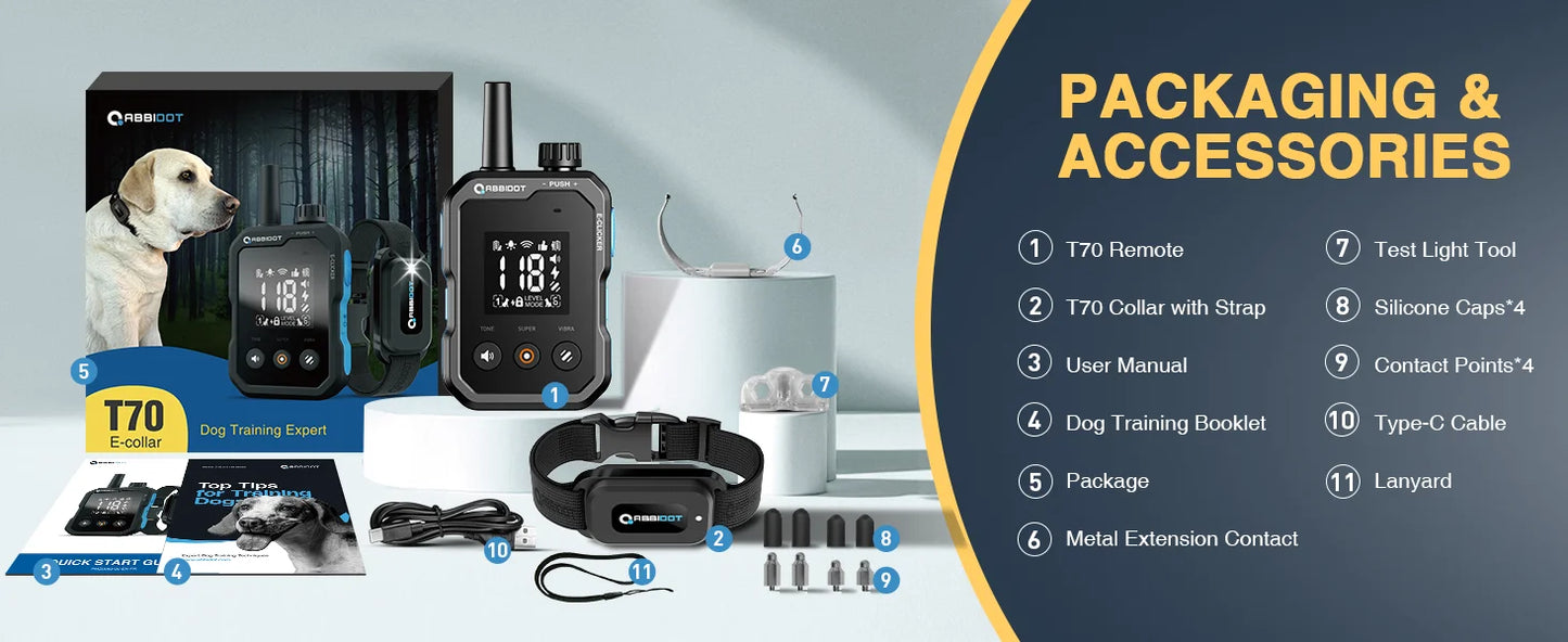 ABBIDOT T70 Dog Training Collar 2 in 1 Strap With E-clicker Electric Shock 4100ft 1250m Waterproof 118 Levels 2025 New Version
