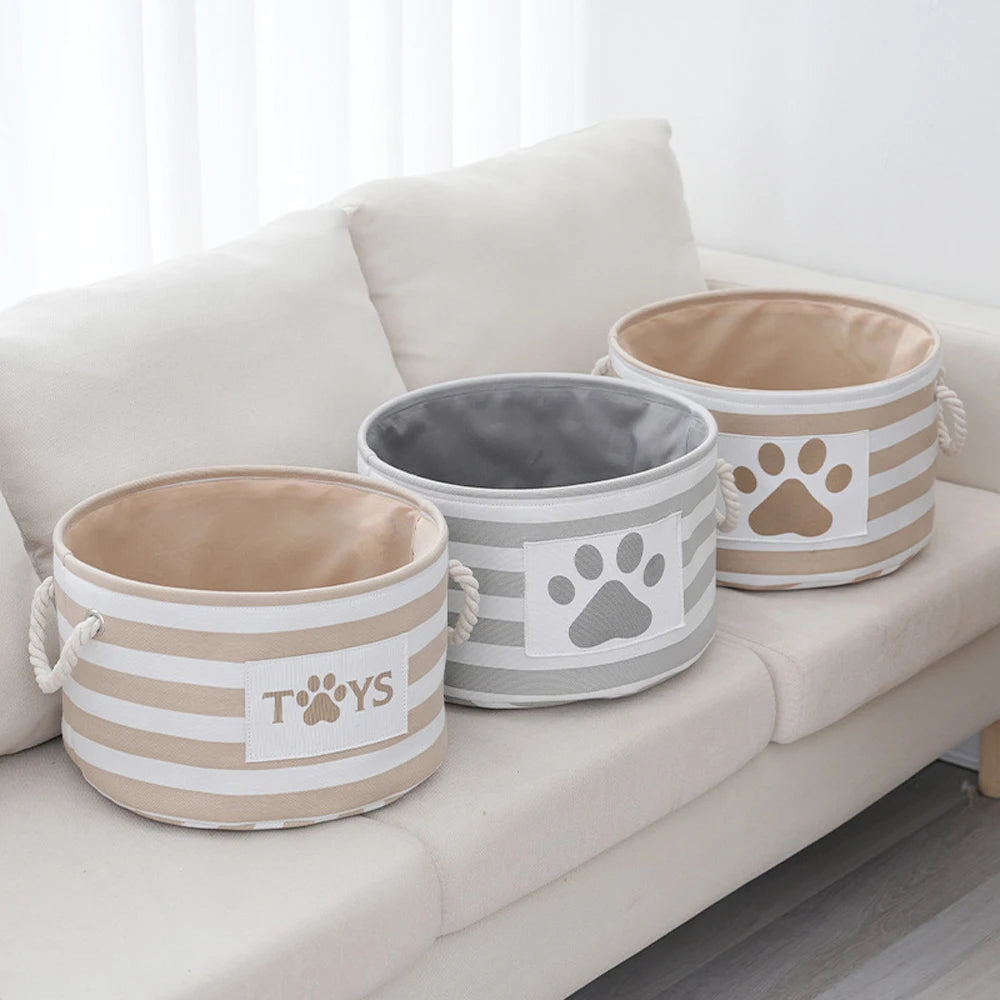Striped Claw Round Dog Pet Toy Basket Clothes Storage Box with Handle Pet Supplies