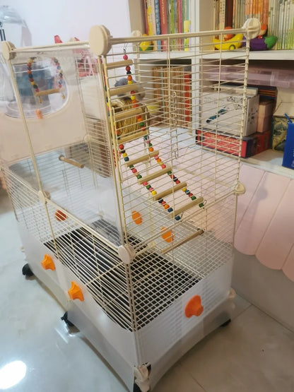 Large Bird Cage for Parrots Spacious Aviary with Standing Pole Luxury Cockatiel & Budgie Habitat Anti-Scatter Design Bird Villa