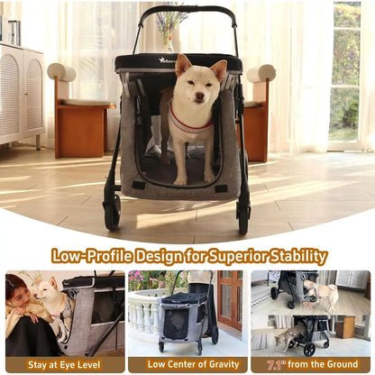 Multi-Pet Medium Dog Stroller, 4-Wheel, Holds 4 Dogs up to 40lbs, Folding, Smooth Tires, Sunshade & Storage (Gray)