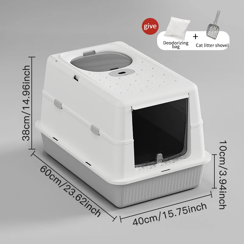 Fully Enclosed Large Flip-Top Cat Litter Box High-Sided Covered Design, Splash-Proof and Litter-Tracking Preventive Cat Toilet