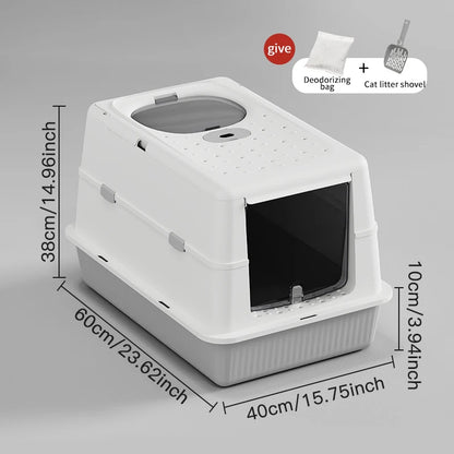 Fully Enclosed Large Flip-Top Cat Litter Box High-Sided Covered Design, Splash-Proof and Litter-Tracking Preventive Cat Toilet