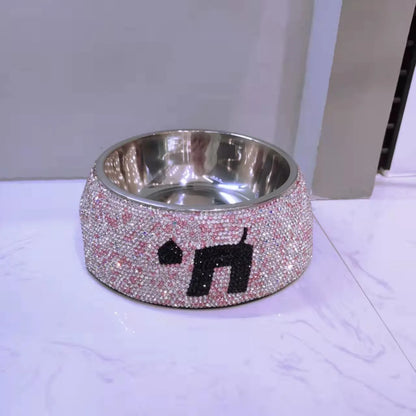 Stainless Steel Dog Bowl Pet Bowls Food Water Feeder Sparkling Rhinestone Pet Supplies Removable Pet Food Bowl