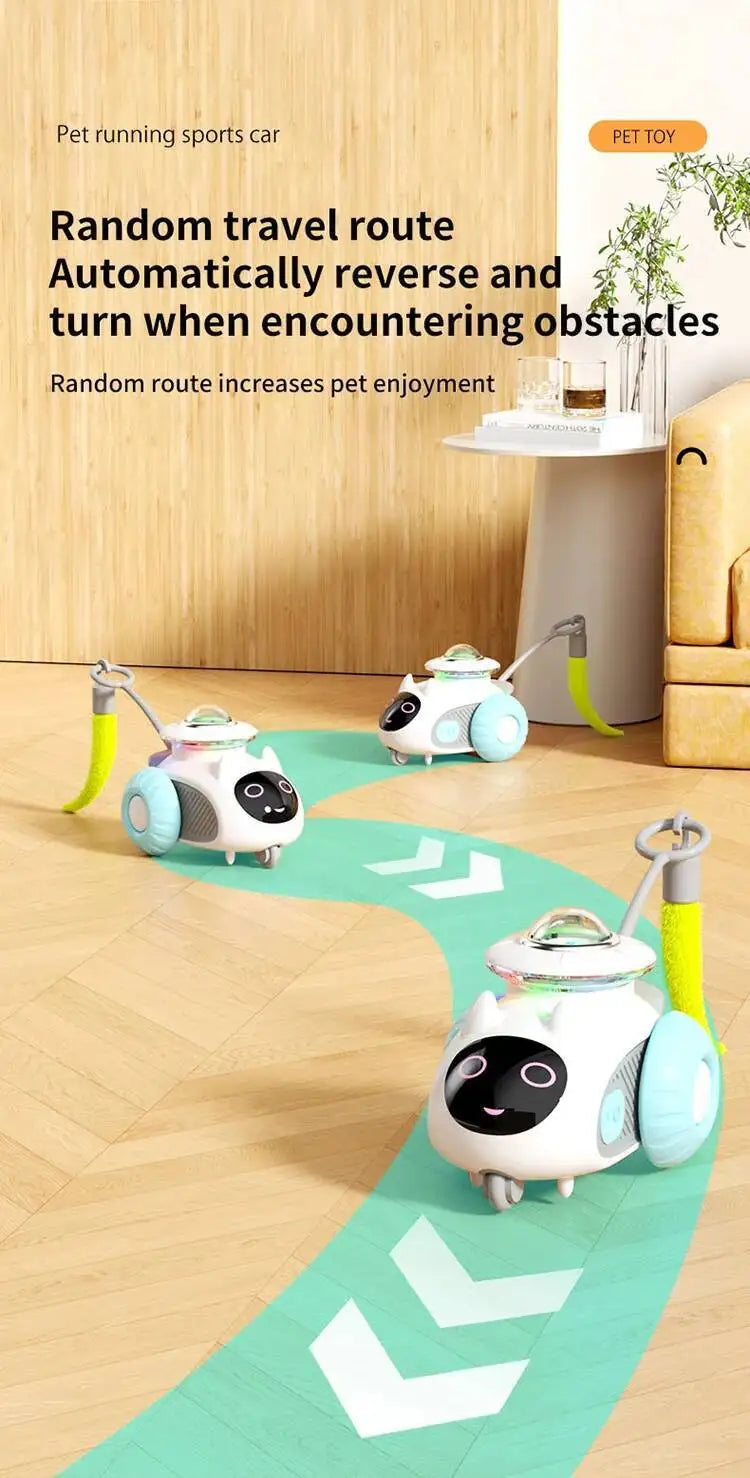 Cat Toys Car for Indoor Remote Control Smart Automatic Car with Tail Rechargeable LED Auto Moving Exercise Interactive Cat Toys
