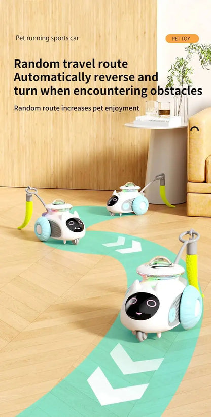 Cat Toys Car for Indoor Remote Control Smart Automatic Car with Tail Rechargeable LED Auto Moving Exercise Interactive Cat Toys