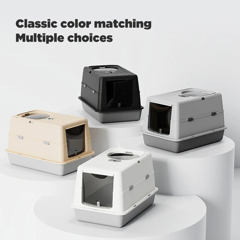 Fully Enclosed Large Flip-Top Cat Litter Box High-Sided Covered Design, Splash-Proof and Litter-Tracking Preventive Cat Toilet