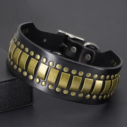 Luxurious Dog Real Leather Collar Cool Spiked Studded Pet Collars Jeweled Leather Dogs Collars Necklace For Pet Show Bulldog