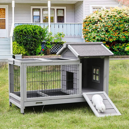 Deluxe Large Wooden Bunny Rabbit Breeding Hutches Chicken Coop W/Outdoor Run Animal Cage