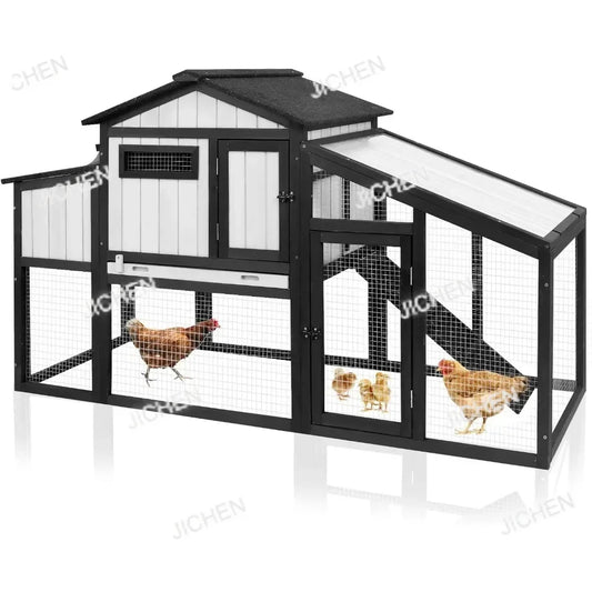 JC Customizable 65.3" Long Chicken Coop and Hen House for 1-2 , Comes with Nesting Boxes, Trays, Perches, Combinable, Black