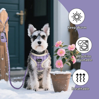 Breathable Dog Harness Leash Bag Set Winter Warm Dog Fur Harnesses Vest Pet Walking Rope With Garbage Bag for Small Medium Dogs