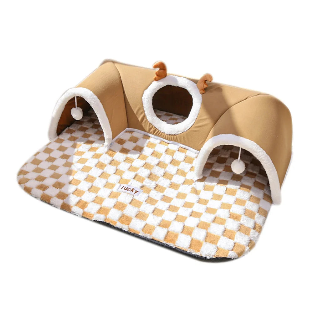 Cat Bed Tunnel Cat Play Tunnel Warm Shelter Tent House Toys for Dog Pet Animal Indoor Outdoor Wall-Corner Games Outside
