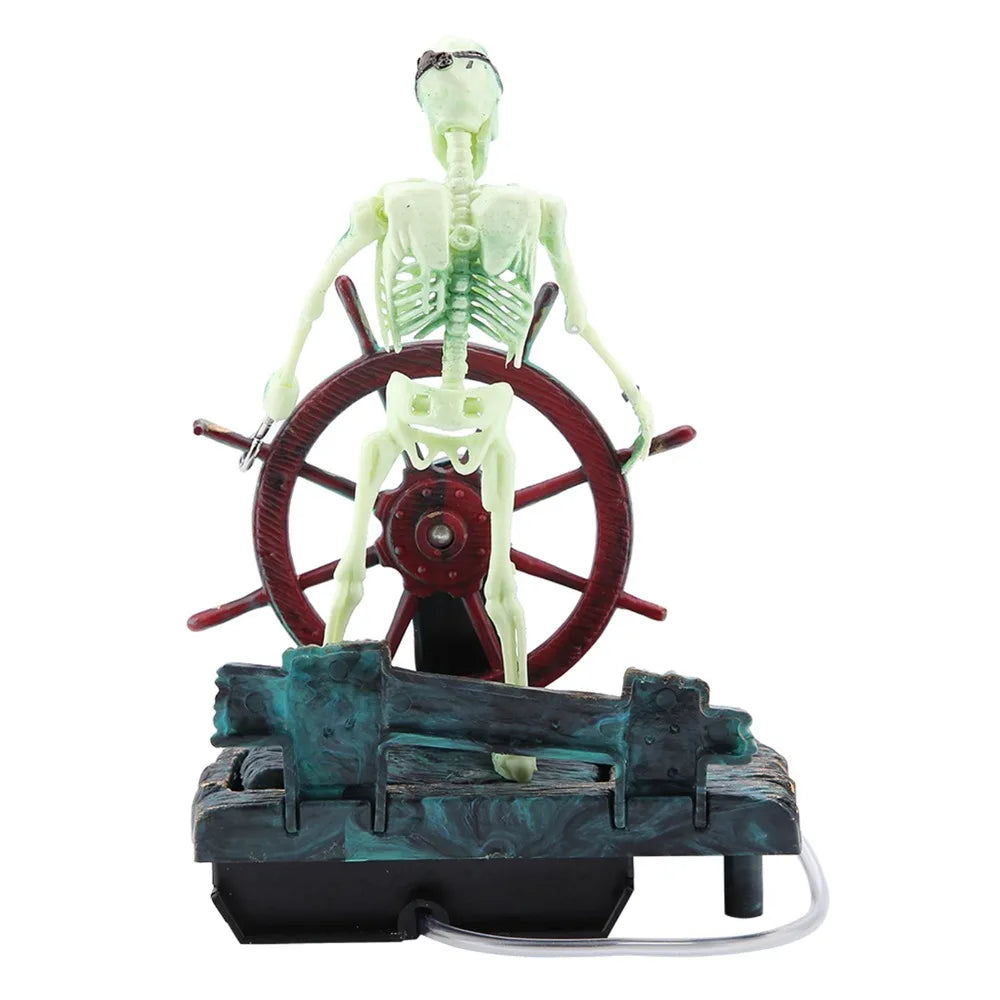 Air-Driven Aquarium Pirate Captain Decoration Undersea Design Landscape Style Skeleton Ornament Pirate Theme Aquatic Ornament