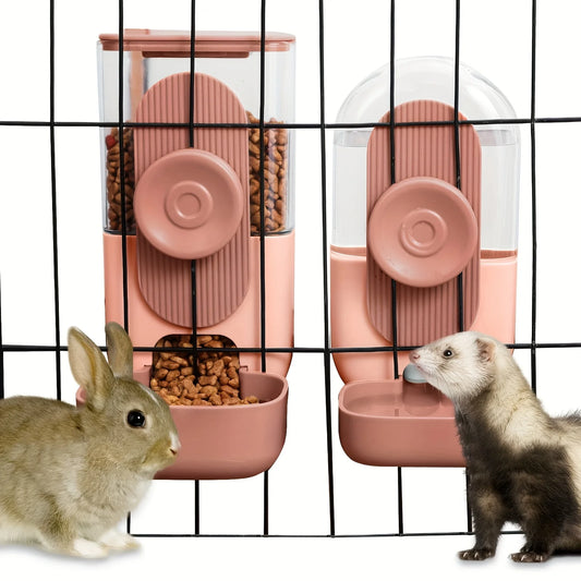 Cage-type automatic hanging pet cat feeder and waterer, gravity-fed automatic feeding and drinking bowl set, suitable for rabbit