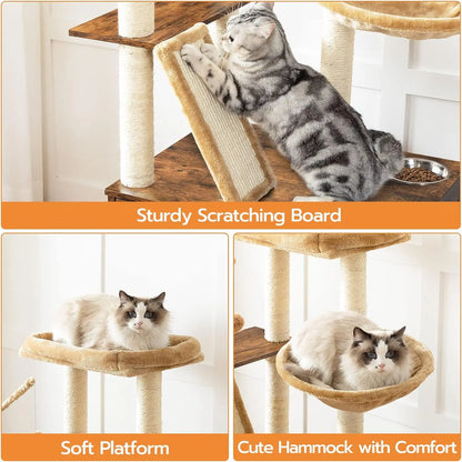 Cat Tree Tower with Box Enclosure Wooden Cat Condo with Scratching Posts Wooden Cat Box
