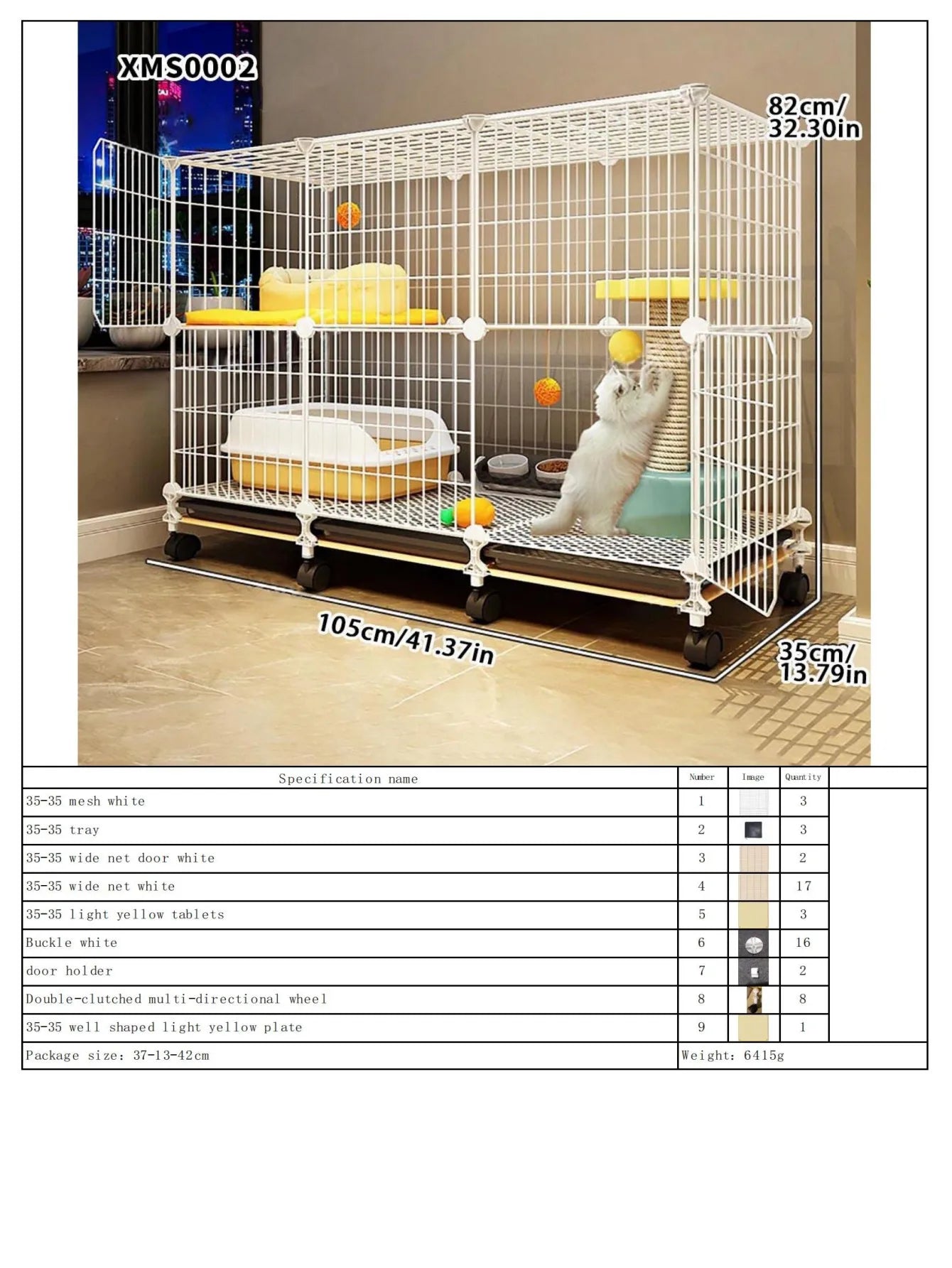Cat Cage for Home Use, Indoor Double-Layer Villa Cat House, Free Space, Does Not Occupy an Area, Integrated Iron Art Cat Cage