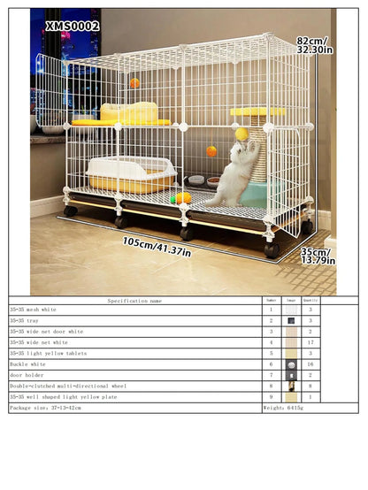 Cat Cage for Home Use, Indoor Double-Layer Villa Cat House, Free Space, Does Not Occupy an Area, Integrated Iron Art Cat Cage
