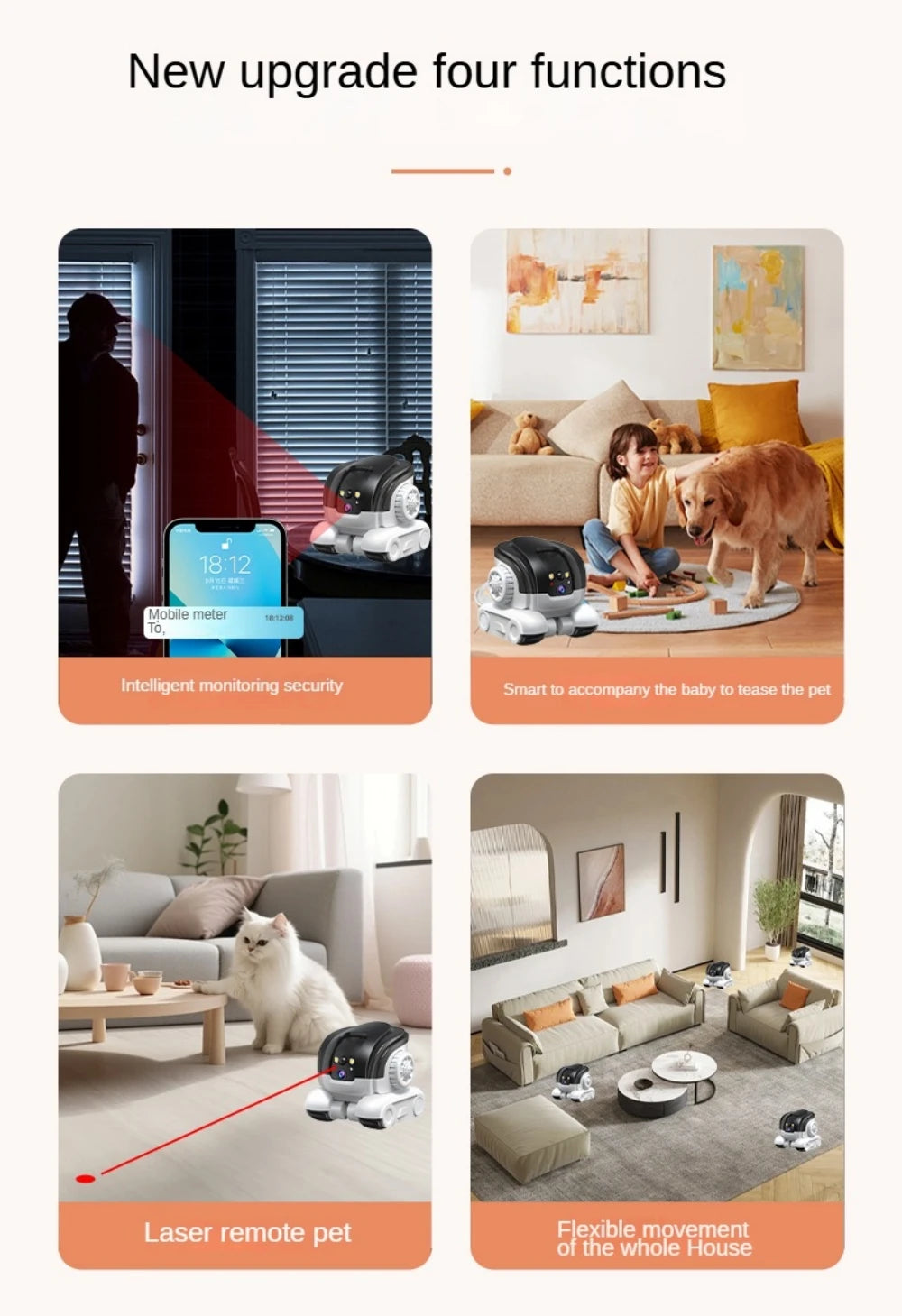 360 Degree Rotating Pet Camera with Two Way Talk Function and Night Detection Robot Cameras for Home Security