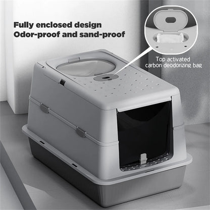 Fully Enclosed Large Flip-Top Cat Litter Box High-Sided Covered Design, Splash-Proof and Litter-Tracking Preventive Cat Toilet