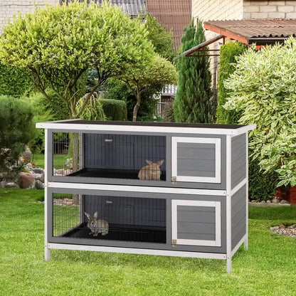 54" 2-Story Large Rabbit Hutch Bunny Cage Wooden Pet House Small Animal Habitat with Lockable Doors,No Leak Tray and Waterproof