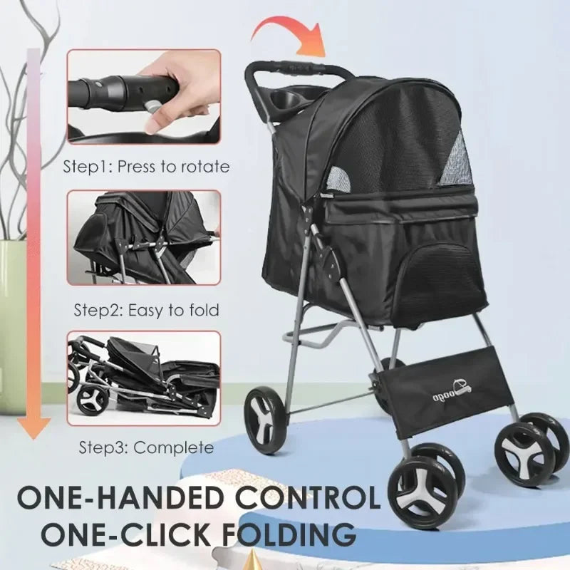 Pet Stroller Lightweight Folding Universal Wheel Cat Dog Travel Breathable Pet Stroller Outdoor Stroller for Small Medium Pets