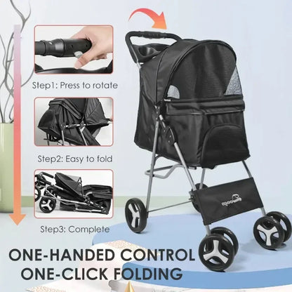 Pet Stroller Lightweight Folding Universal Wheel Cat Dog Travel Breathable Pet Stroller Outdoor Stroller for Small Medium Pets