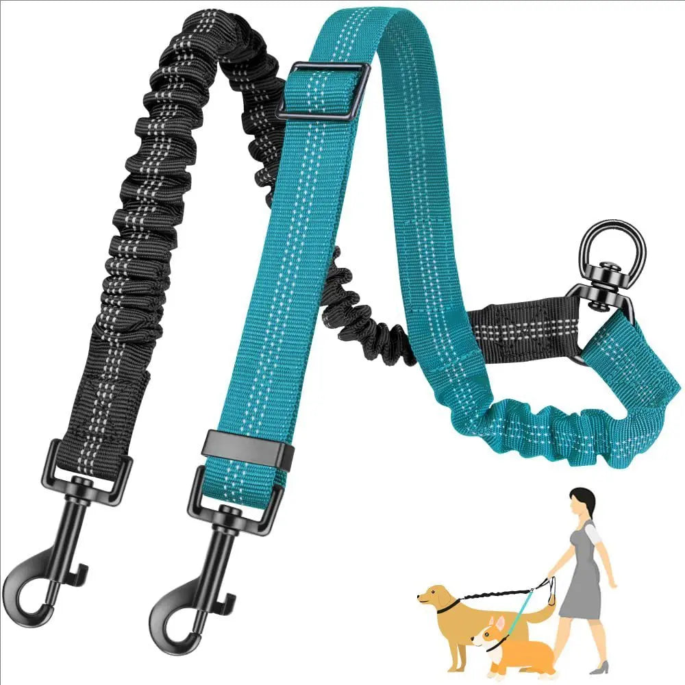 Pet Dog Double Leashes Dog Leash Rope Elastic Extended Pet Leash Belt Outdoor Training for Two Double Small Medium Dogs Lead