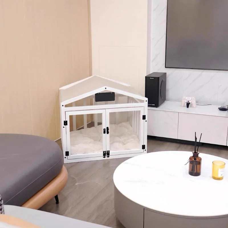 Solid Wood Luxury Dog House Indoor Pet House Removable Washable Dog Fence Double Door Dog Cage Portable Waterproof Pet Bed
