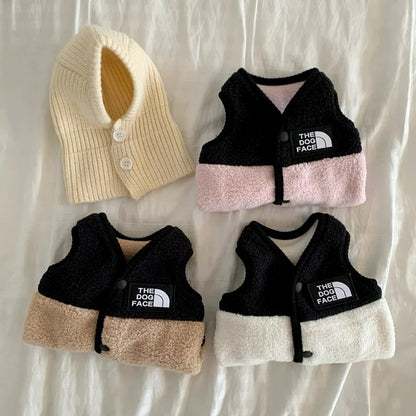 Letter Fleece Dog Clothes Winter Warm Vest  Sleeveless Button Clothe Teddy Chihuahua Embroider Fleece Suit Dog Parts Pet Product