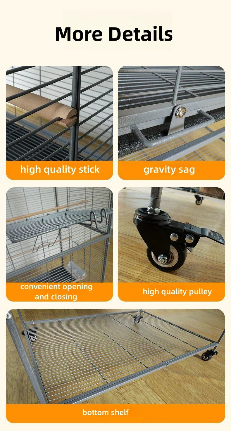 Metal Big Size Large Bird Cages Pet Parrot House Pet Cages Carriers Bird Breeding Foldable Quadrate Bird Cage 80*60*168cm