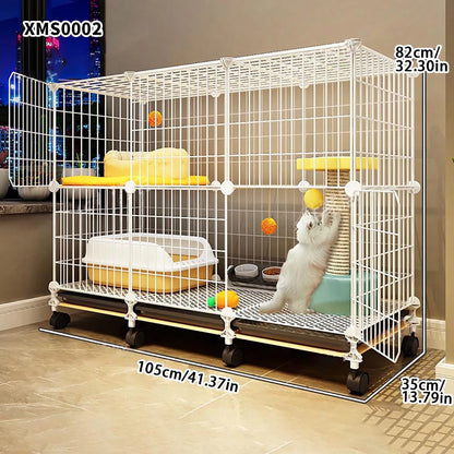 Cat Cage for Home Use, Indoor Double-Layer Villa Cat House, Free Space, Does Not Occupy an Area, Integrated Iron Art Cat Cage