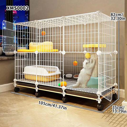 Cat Cage for Home Use, Indoor Double-Layer Villa Cat House, Free Space, Does Not Occupy an Area, Integrated Iron Art Cat Cage