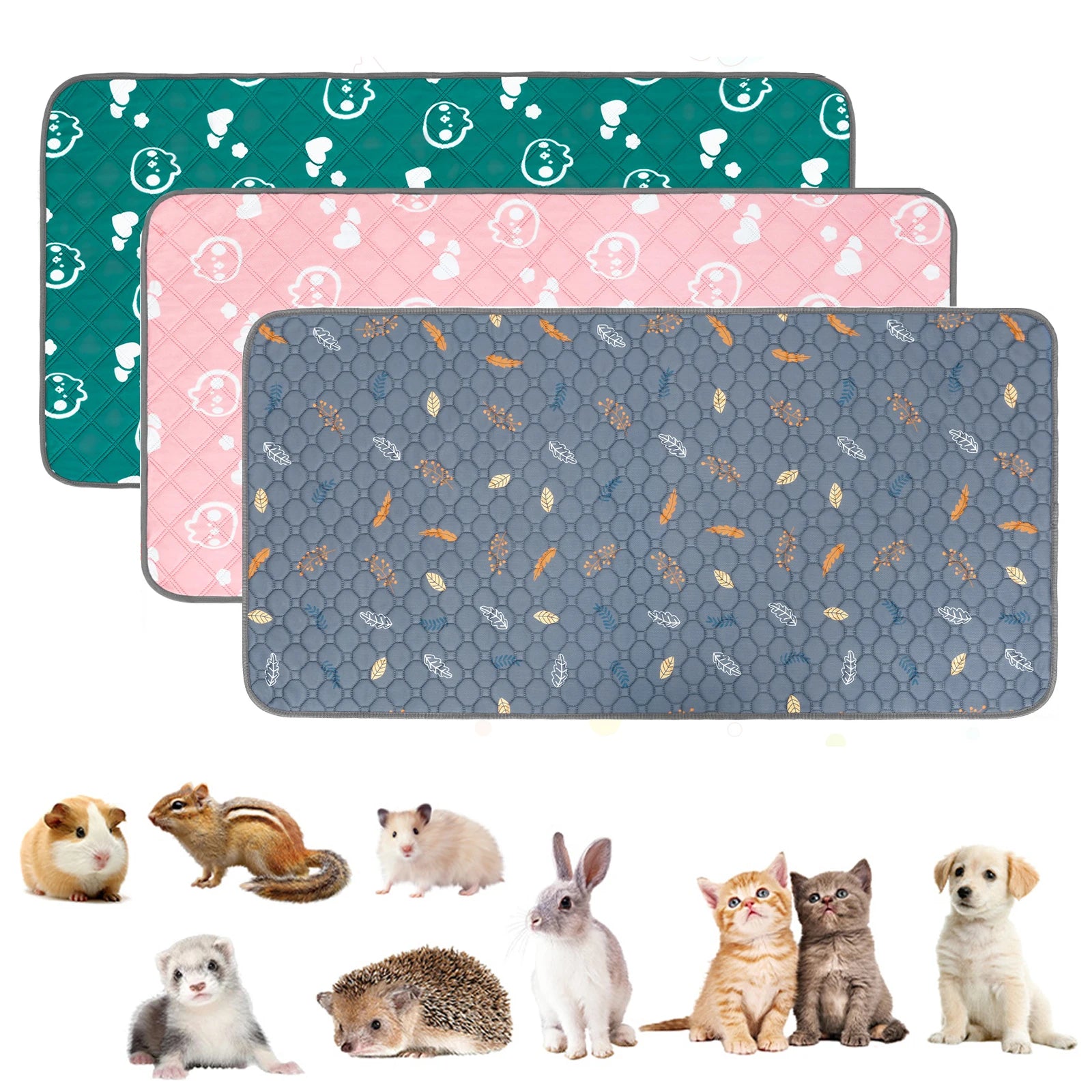 2Pcs Guinea Pig Cage Liner Washable Rabbit Absorbent Mat Reusable Hamster Pee Pad Anti-Slip for Pet Guinea Pig Rabbit Hedgehog