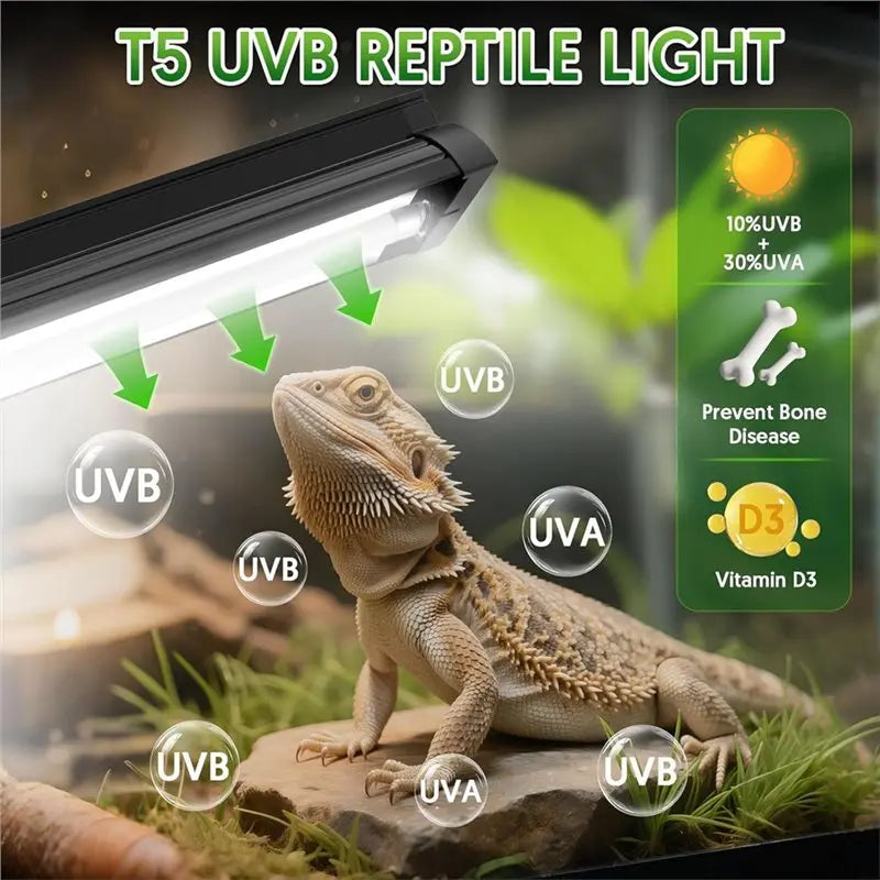 T5 UVB Reptile Light Fixture Combo Kit 8W, For Reptiles, 10.0 UVB Light, Terrarium Hood Comes With Desert US Plug-A78G