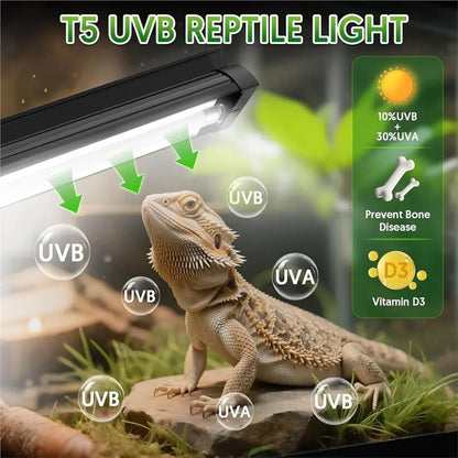 T5 UVB Reptile Light Fixture Combo Kit 8W, For Reptiles, 10.0 UVB Light, Terrarium Hood Comes With Desert US Plug-A78G