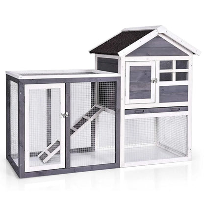 Rabbit Hutch, Indoor Outdoor Bunny Cage with Run, Wooden Rabbit Cage with Waterproof Roof & Pull Out Tray, Chicken Coop Pet