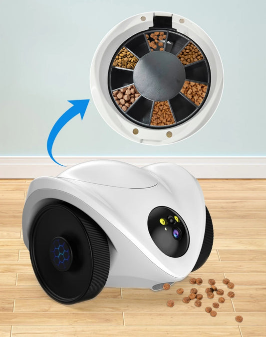 HD Wifi Camera 360° Pet Robot Toys Dog Treat Camera Dispenser Feeder 1080P Full Move Freely 2-Way Audio App 30 Days Long Standby