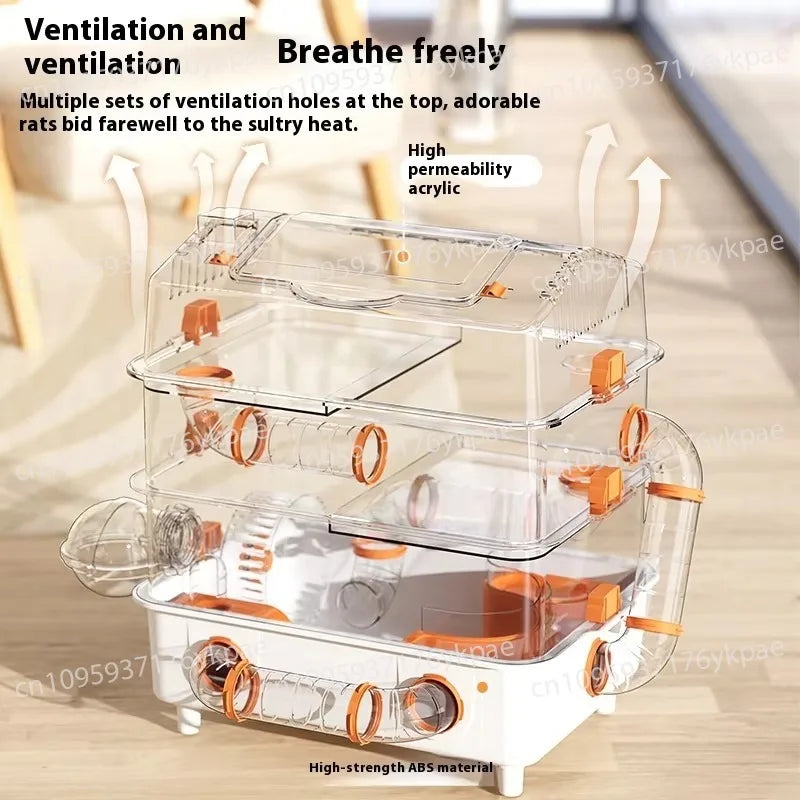 Luxury Three-layer Plastic Hamster Breeding Cage Button Sealing Golden Hamster Nest Solid Pattern Oversized Pet