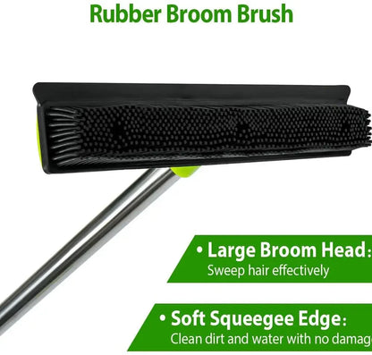 Pet Hair Rubber Broom Floor Brush for Carpet Dog Hair Remover Silicone Broom  Househeld Cleaning Squeegee Adjustable Long Handle