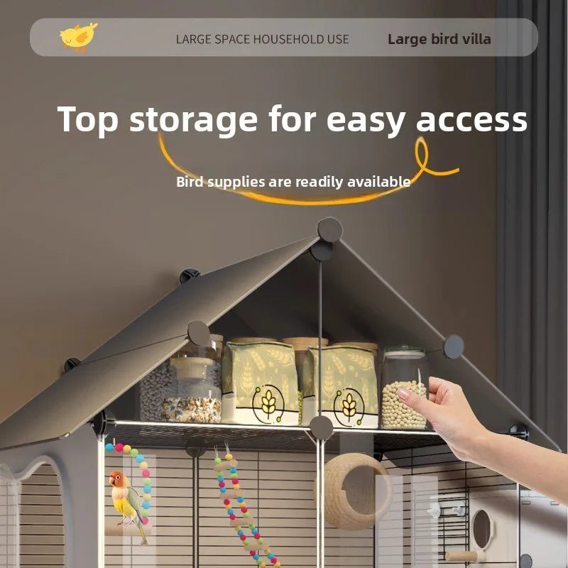 Large Bird Cage for Parrots Spacious Aviary with Standing Pole Luxury Cockatiel & Budgie Habitat Anti-Scatter Design Bird Villa