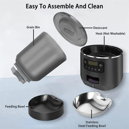 Automatic Cat Feeders, 4L Timed Cat Dry Food Dispenser, Dual Power Supply, Programmable Portion Control, Auto Pet Feeder