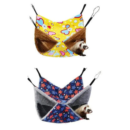 Hamster Hideout Double-layer Hamster Hammock Thicken Cozy Hanging Cage House Warm Fleece Print Pets Sleeping Bag Cage Sleeping